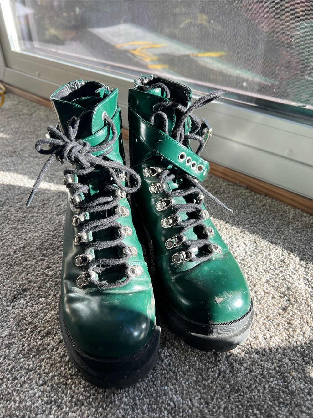 Jeffrey Campbell forest green lace up boots